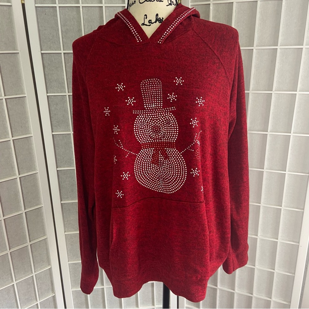SJS Size 2X Red Snowman Christmas Hooded Sweater